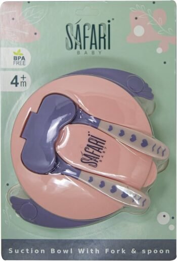 SAFARI SUCTION BOWL WITH FORK &SPOON 4+M