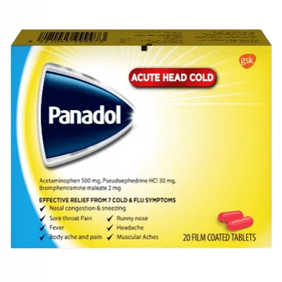 PANADOL ACUTE HEAD COLD 20TAB – بانادول لعلاج نزلات البرد الحادة 20 قرصًا PANADOL ACUTE HEAD COLD 20TAB – بانادول لعلاج نزلات البرد الحادة 20 قرصًا